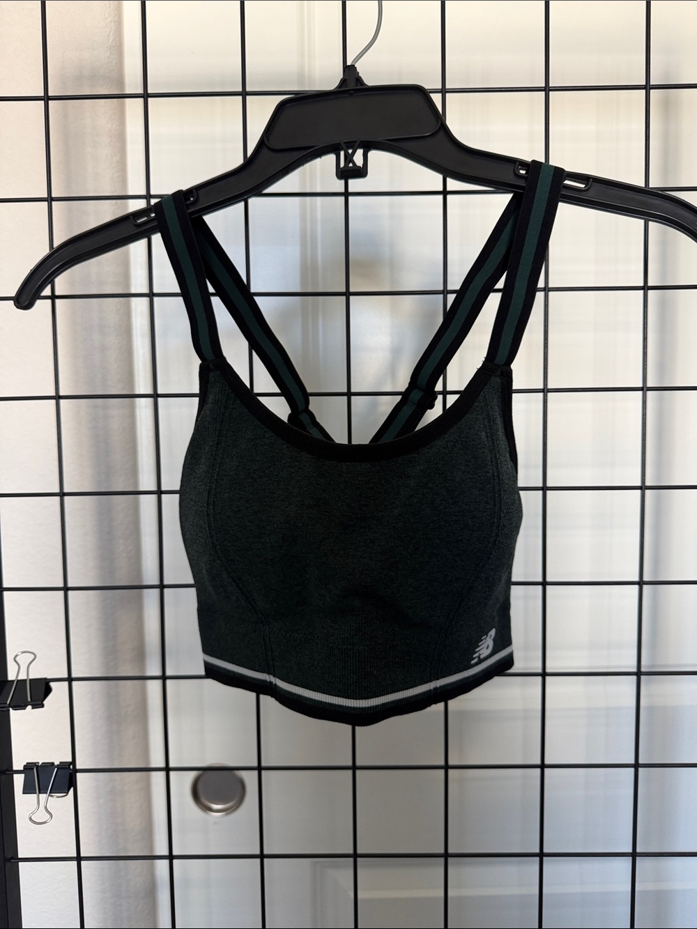 New Balance Dark Green & Black Crossback Padded Sports Bra